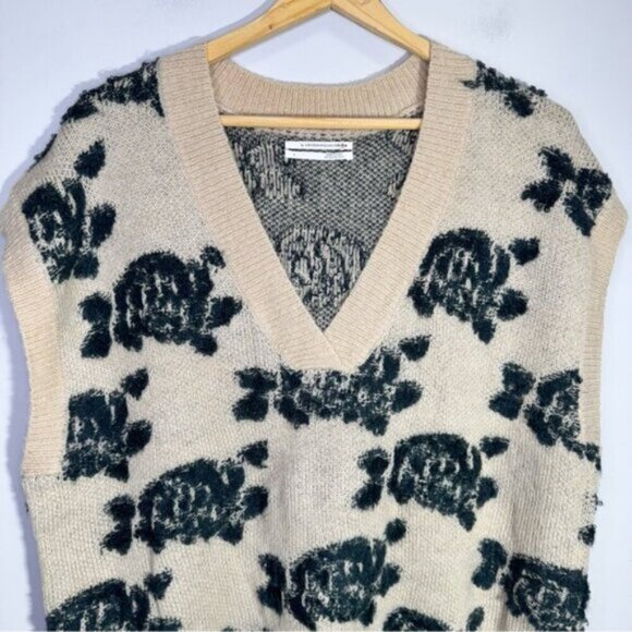 Anthropologie Distressed Floral Sweater Vneck Vest Size Large - Picture 6 of 16